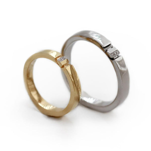 Moon and star wedding rings