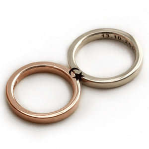 Cadi two-tone moon and star ring set with white diamonds and split celestial 
