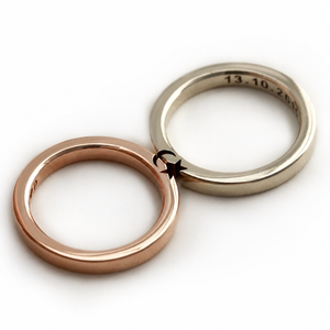 Cadi two-tone moon and star ring set with white diamonds and split celestial symbols