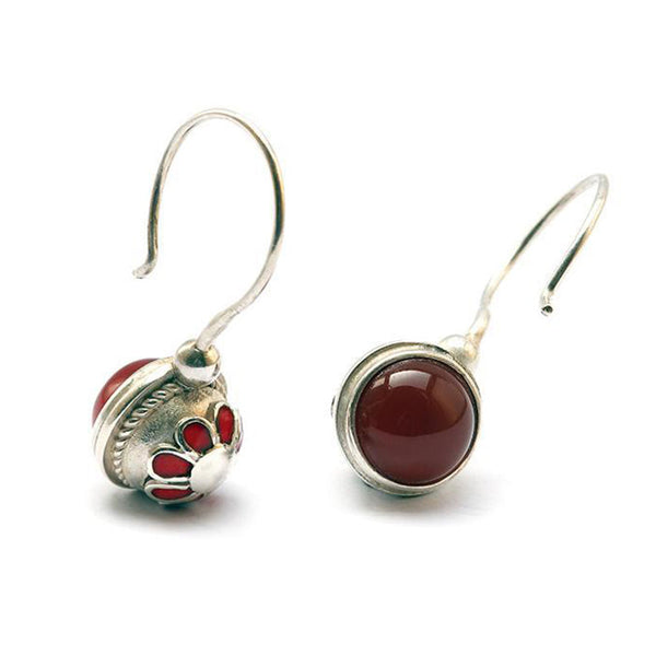 Red Carnelian Enamel Ball Earrings