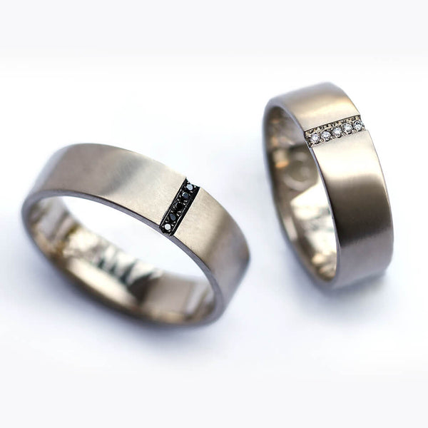 Black White Diamond Heart Rings