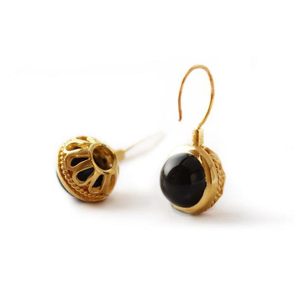 Black Onyx Gold Filigree Earrings