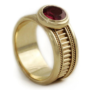 yellow-gold with Garnet gemstone red sparkle misti wedding band for men