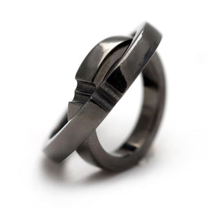 black rhodium on silver or gold promise ring set with heart shape