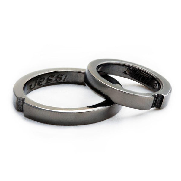 black rhodium on silver or gold promise ring set with heart shape