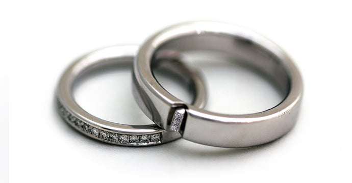 Silver diamond engagement and wedding ring set
