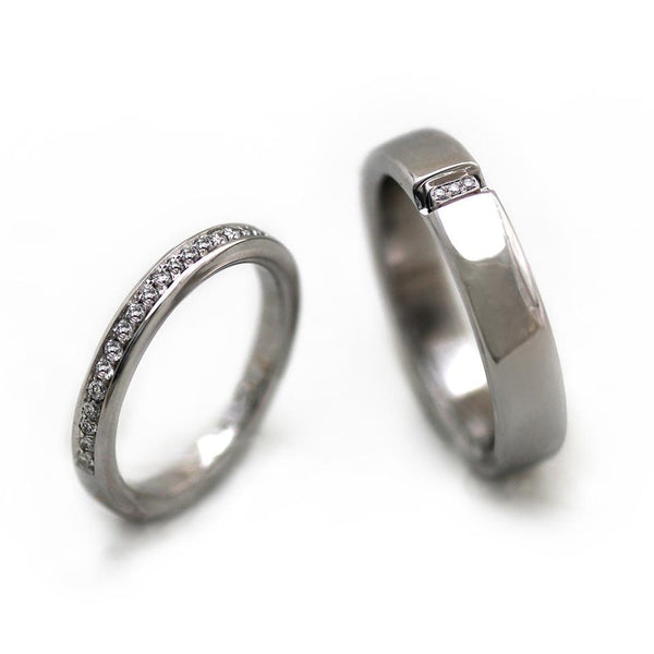 Silver diamond engagement and wedding ring set