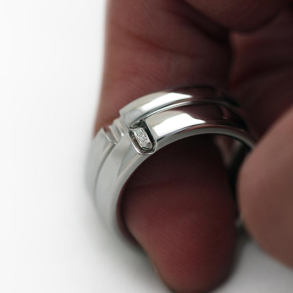 Pair of his and hers white gold promise rings