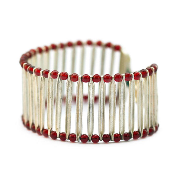 Red Agate gemstones in silver bracelet