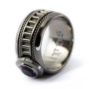 purple amethyst with black silver men's misti wedding band