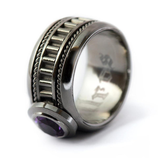 purple amethyst with black silver men's misti wedding band