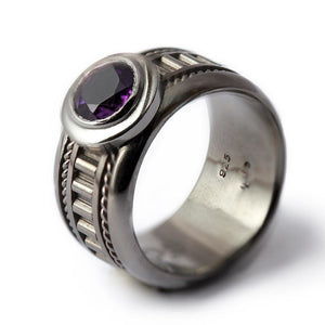 purple amethyst with black silver men's misti wedding band