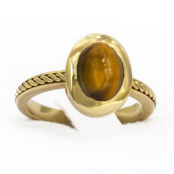 gold or silver Tiger-eye cabochon-cut stone filigree ring