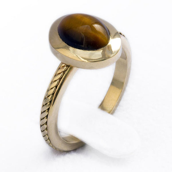 gold or silver Tiger-eye cabochon-cut stone filigree ring