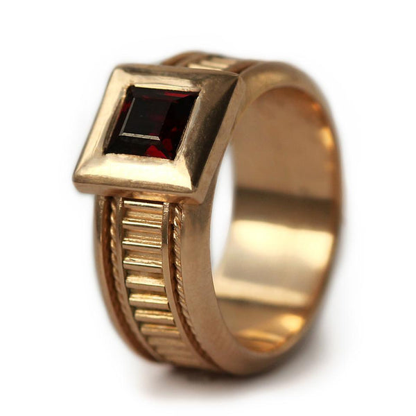 red Garnet stone in rose gold misti promise ring for his or her