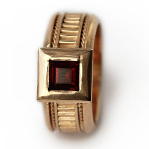 red Garnet stone in rose gold misti promise ring for his or her