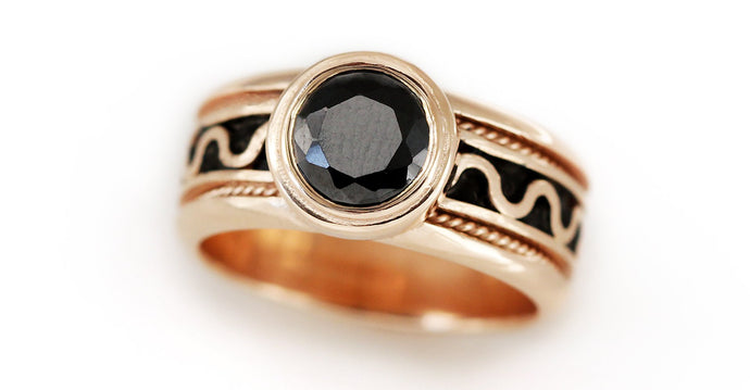  rose gold ladies misti ring with black stone 