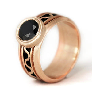  rose gold ladies misti ring with black stone 