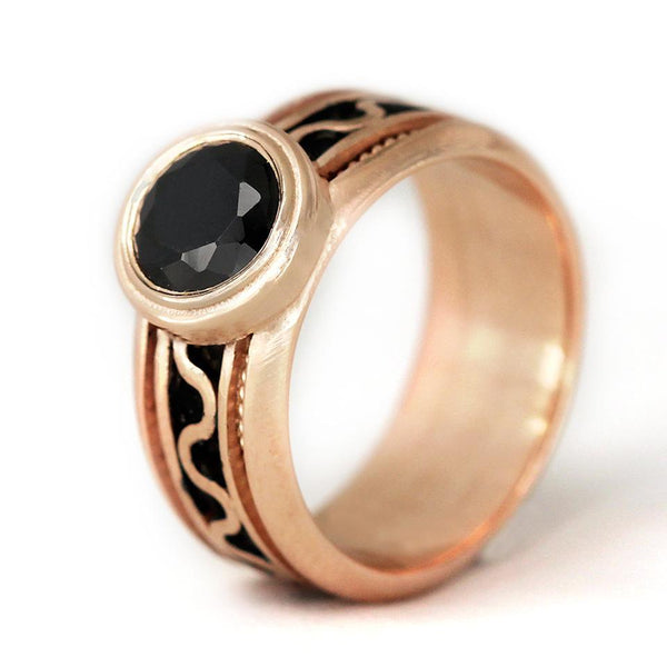  rose gold ladies misti ring with black stone 