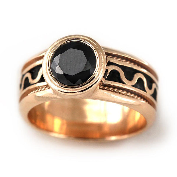  rose gold ladies misti ring with black stone 