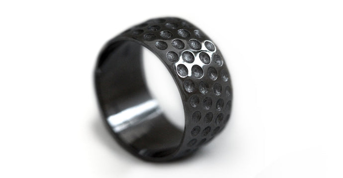 Golf ball ring - unique black mens wedding band