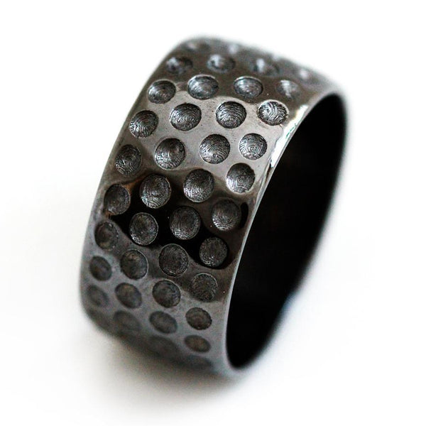 Golf ball ring - unique black mens wedding band