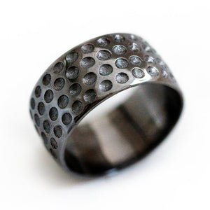 Golf ball ring - unique black mens wedding band
