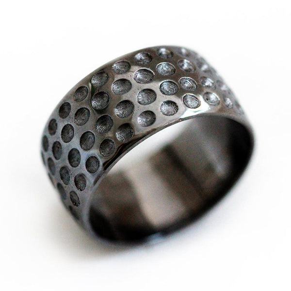 Golf ball ring - unique black mens wedding band
