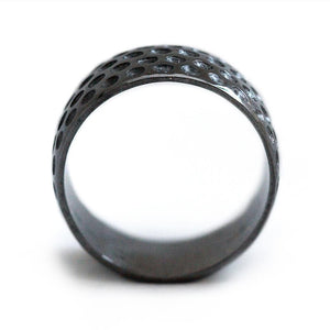 Golf ball ring - unique black mens wedding band
