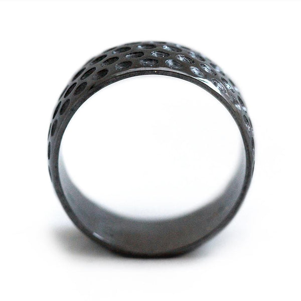 Golf ball ring - unique black mens wedding band