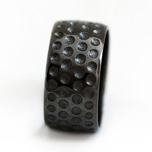 Golf ball ring - unique black mens wedding band