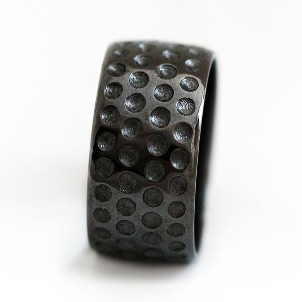 Golf ball ring - unique black mens wedding band