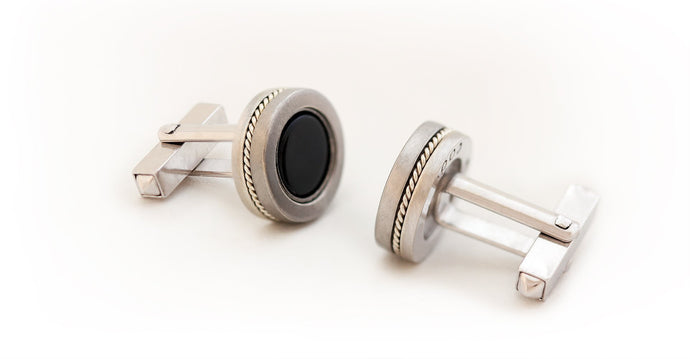 silver or gold cufflinks with black Onyx gemstone