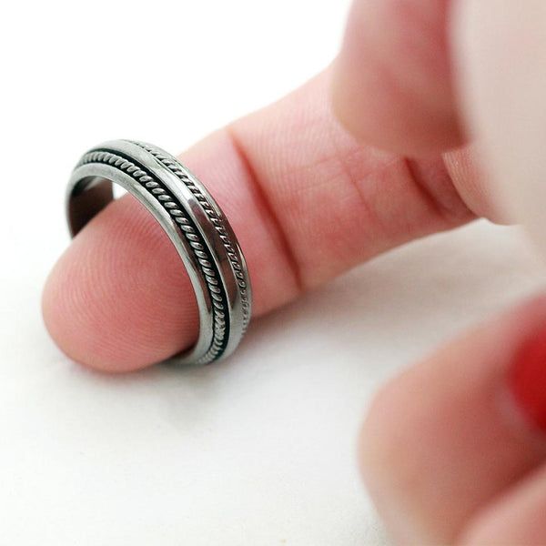 Finger and Double twist black Berber inspired wedding band