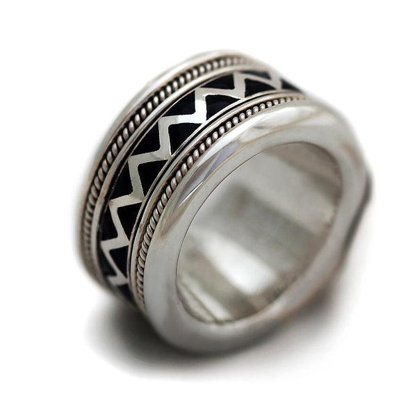 wide misti wedding band with black stone for men