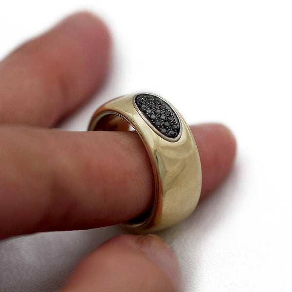 Armor black diamond gold band ring
