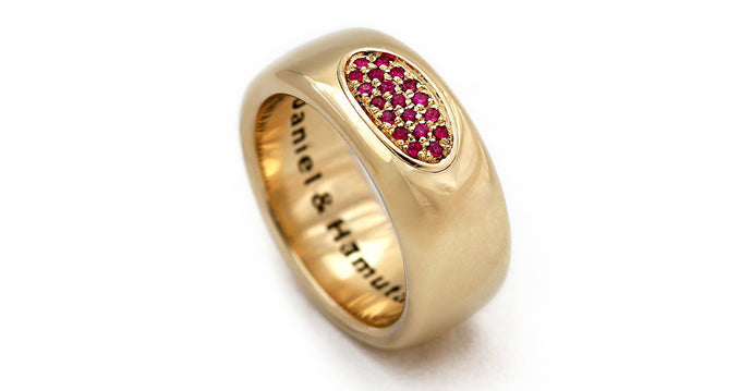 Gold and ruby promise ring for him or her