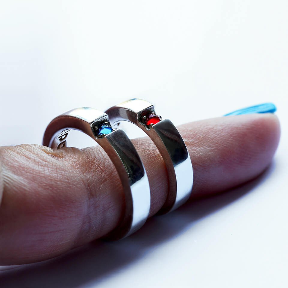 Gold matching promise bands with diamonds for couples Cadi Jewelry
