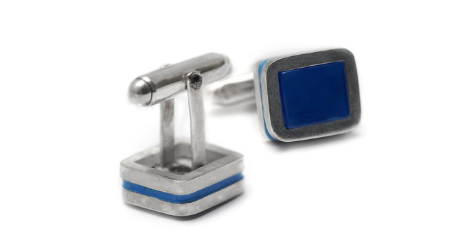 Square blue with silver cufflinks for men