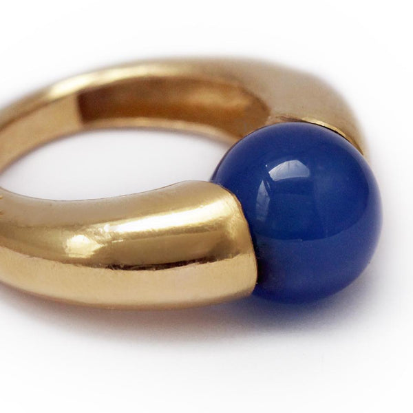 Agate handmade gold ring with Blue round stone, a unique statement ring that is out of the ordinary  Rose gold with Blue round stone ring Donut