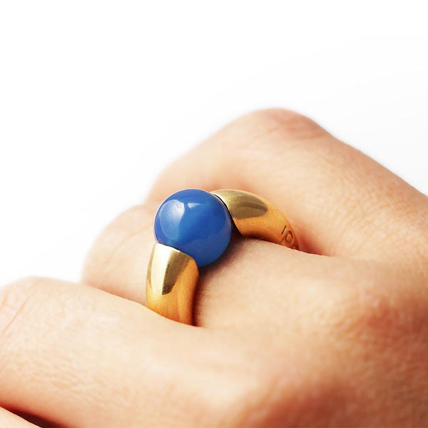 statement unique and handmade Blue round stone ring 