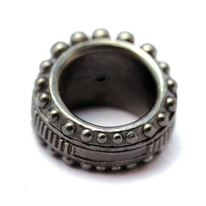 texture silver or gold ring with white Cubic Zirconia stone for bikers