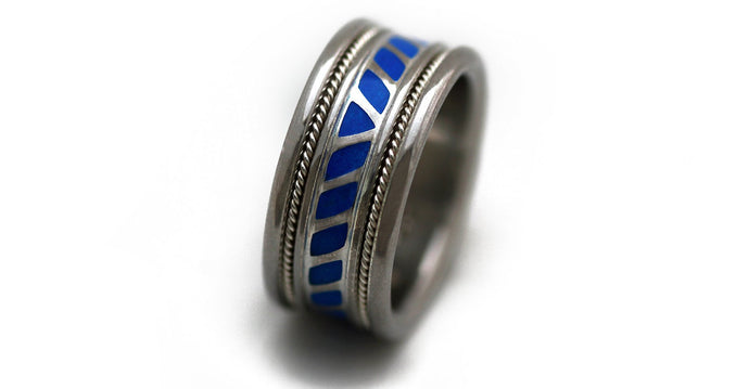 Colored Coil royal blue enamel wedding ring