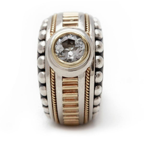 texture sterling silver or solid gold with natural white Topaz promise ring