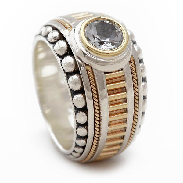 texture sterling silver or solid gold with natural white Topaz promise ring