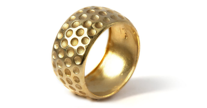 Gold golf ball ring mens wedding band