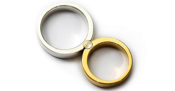 yin yang ring set in white and yellow gold, 2 rings for couples