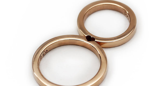 Rose gold couple promise ring with heart shape