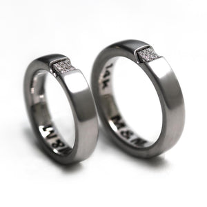 Pair of solid gold matching diamond couple rings
