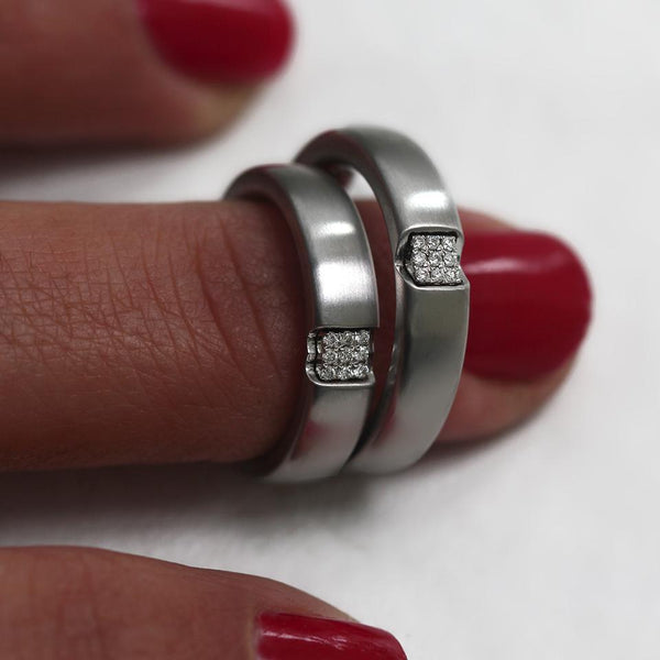 Pair of solid gold matching diamond couple rings